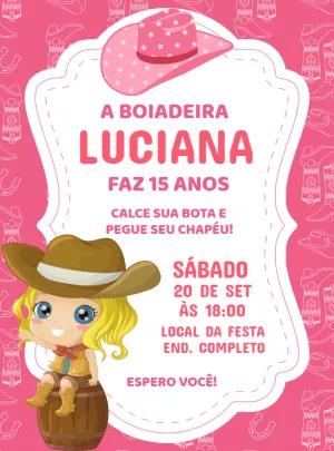 Convite de Aniversário Boiadeira para Editar Online
