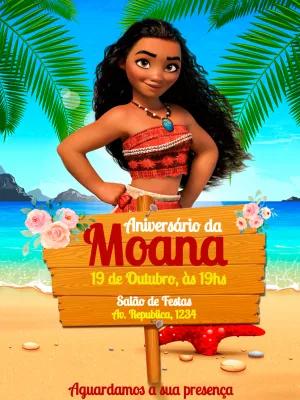 Convite de Aniversário Moana: Aventura no Mar para Editar