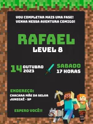 Convite Aniversário Minecraft com Blocos para Editar Online