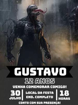 Convite de Aniversário Venom Editável para Enviar Online