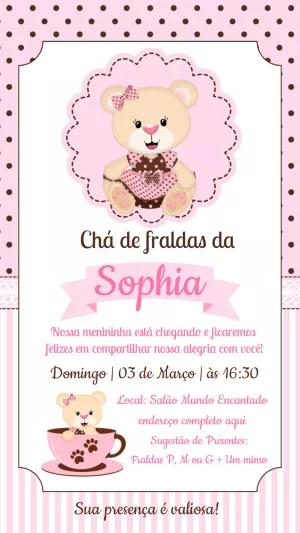 Convite Chá de Fraldas Ursinha Princesa Fofa para Editar