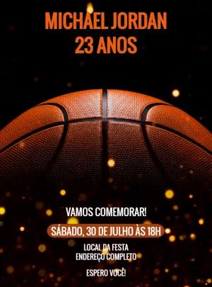 Convite de Aniversário Basquete Laranja para Editar Online