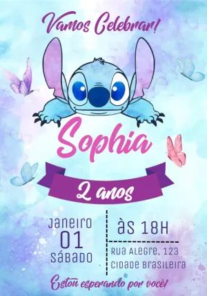 Convite Aniversário Stitch Aquarela para Editar Online