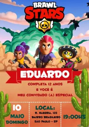 Convite Aniversário Brawl Stars com Personagens para Editar