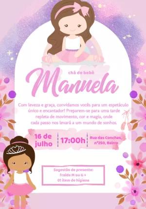Convite Chá de Bebê Bailarina Delicada para Editar Online