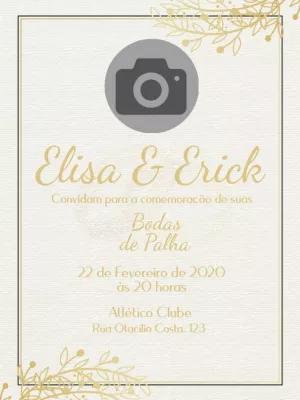 Convite Bodas de Palha com Foto para Editar Online
