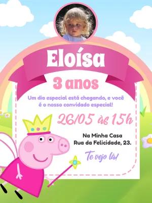 Convite Aniversário Peppa Pig Fada com Foto para Editar Online