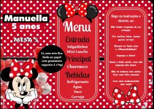 Menu de Mesa Aniversário Minnie Vermelha para Editar Online