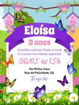 Convite Aniversário Jardim das Borboletas para Editar Online