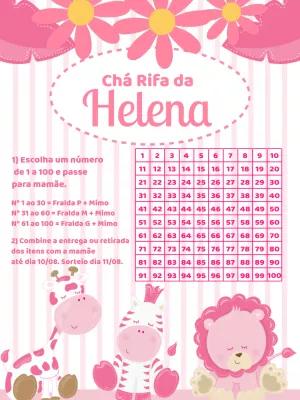 Chá Rifa Safari Rosa Menina com Animais Fofos para Editar