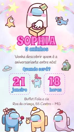 Convite de Aniversário Among Us Fofo para Editar Online