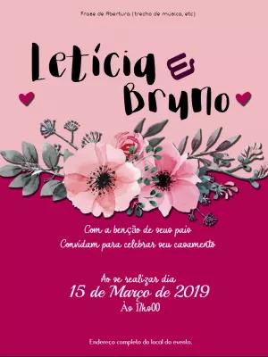 Convite de Casamento Floral Rosa para Editar Online