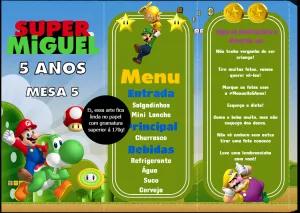 Menu de Aniversário Super Mario Bros Editável Online