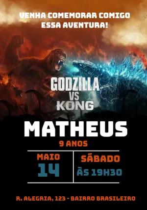 Convite de Aniversário Godzilla vs Kong para Editar Online