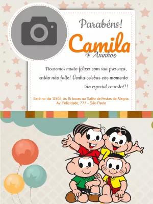 Convite Aniversário Turma da Mônica com Foto para Editar Online
