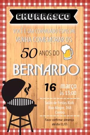 Convite de Aniversário Churrasco Rústico para Editar Online