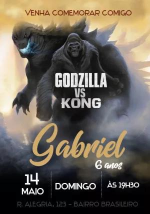 Convite de Aniversário Godzilla vs Kong para Editar Online
