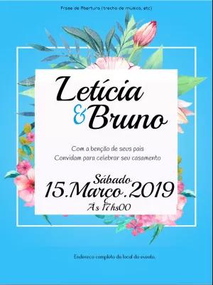 Convite de Casamento Floral Azul para Editar Online