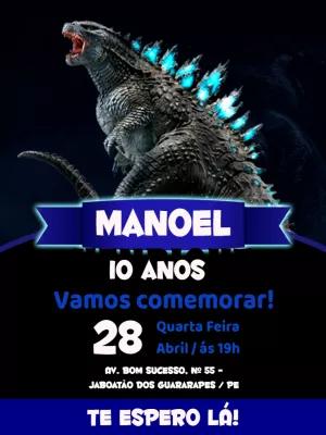 Convite de Aniversário Godzilla para Editar Online e Imprimir