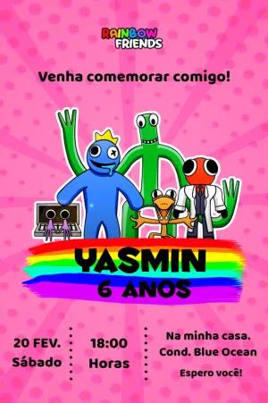Convite Aniversário Rainbow Friends com Personagens para Editar