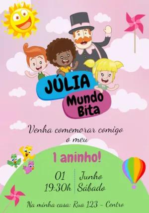 Convite Aniversário Mundo Bita com Personagens para Editar Online