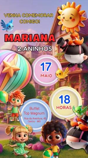 Convite Aniversário Mundo Bita com Personagens para Editar Online