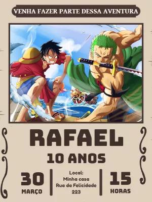 Convite Aniversário One Piece Procurado para Editar Online