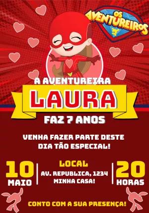 Convite de Aniversário Aventureira Vermelha para Editar Online