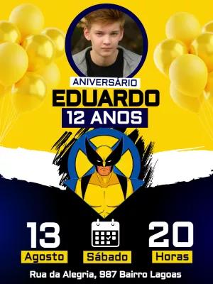 Convite de Aniversário Wolverine com Foto para Editar Online