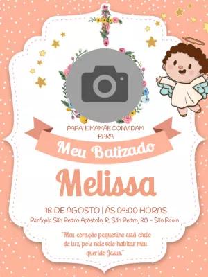 Convite de Batizado com Foto Anjinha para Editar Online