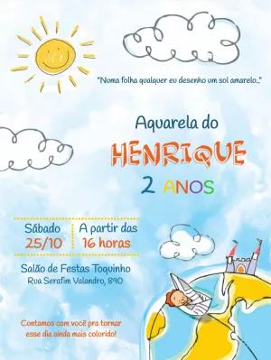 Convite de Aniversário Aquarela com Desenho para Editar Online