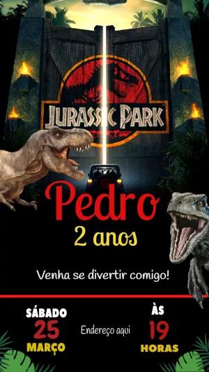 Convite Aniversário Jurassic Park Editável com Dinossauros