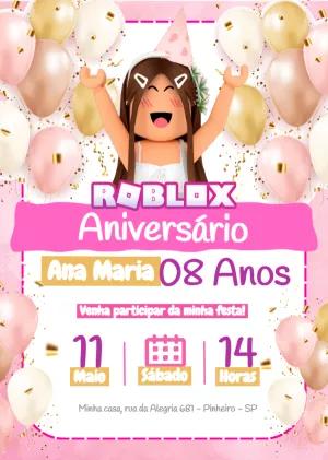 Convite Aniversário Roblox Menina Rosa para Editar Online