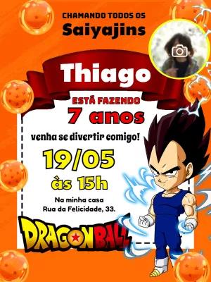 Convite de Aniversário Vegeta Dragon Ball com Foto para Editar