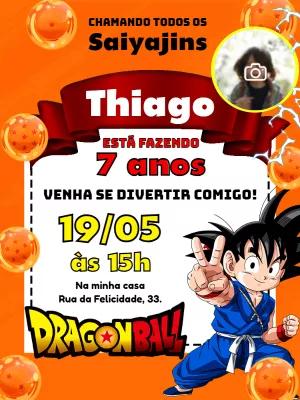 Convite de Aniversário Dragon Ball com Foto para Editar Online
