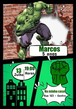 Convite de Aniversário do Hulk para Editar Online