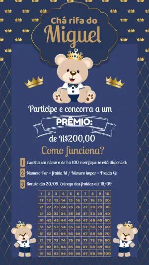 Convite Chá Rifa Ursinho Príncipe Editável Online