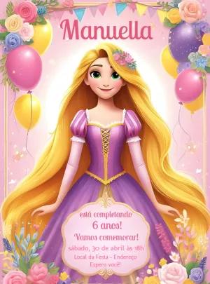 Convite Aniversário Princesa Rapunzel para Editar Online