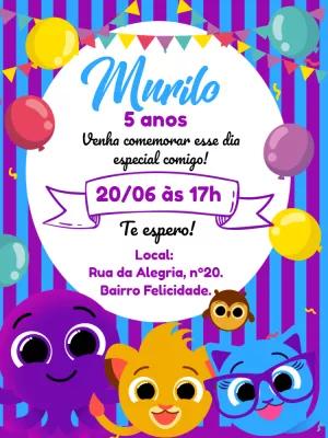 Convite de Aniversário Bolofofos com Personagens para Editar