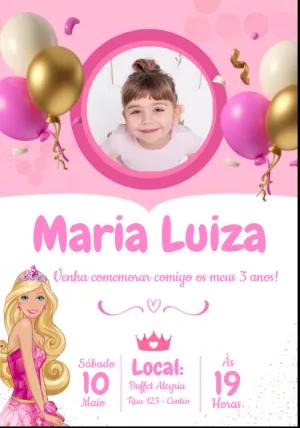 Convite de Aniversário Barbie com Foto para Editar Online