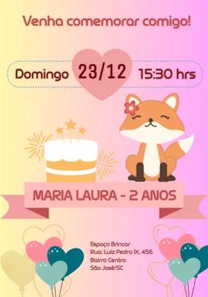 Convite de Aniversário Raposa Menina para Editar Online