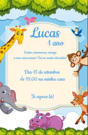 Convite de Aniversário Animais da Selva Editável Online
