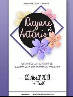 Convite de Casamento Floral com Flores de Cerejeira para Editar