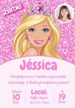 Convite Aniversário Barbie com Foto para Editar Online