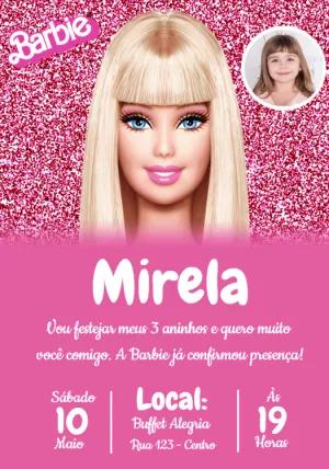 Convite de Aniversário Barbie com Foto para Editar Online