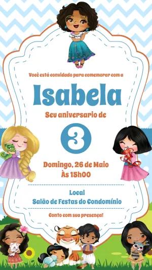 Convite Aniversário Princesas Disney Fofas para Editar Online