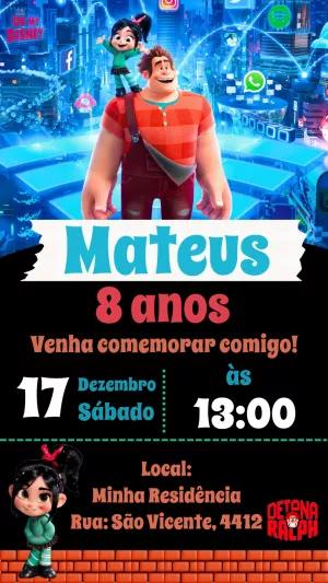 Convite de Aniversário Detona Ralph para Editar Online