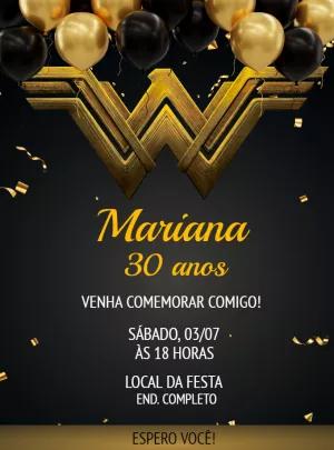 Convite Aniversário Mulher Maravilha Dourado para Editar