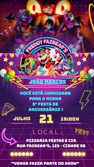 Convite de Aniversário Five Nights At Freddy's para Editar