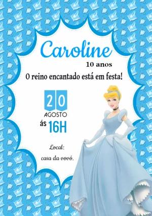 Convite de Aniversário Cinderela para Editar Online